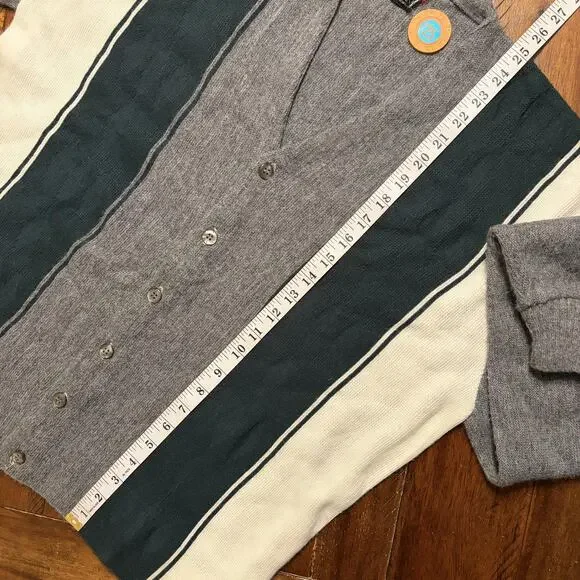 Vtg D'Italia Campus Sweater Mens XL Gray Green Stripe Knit Cardigan 90s
